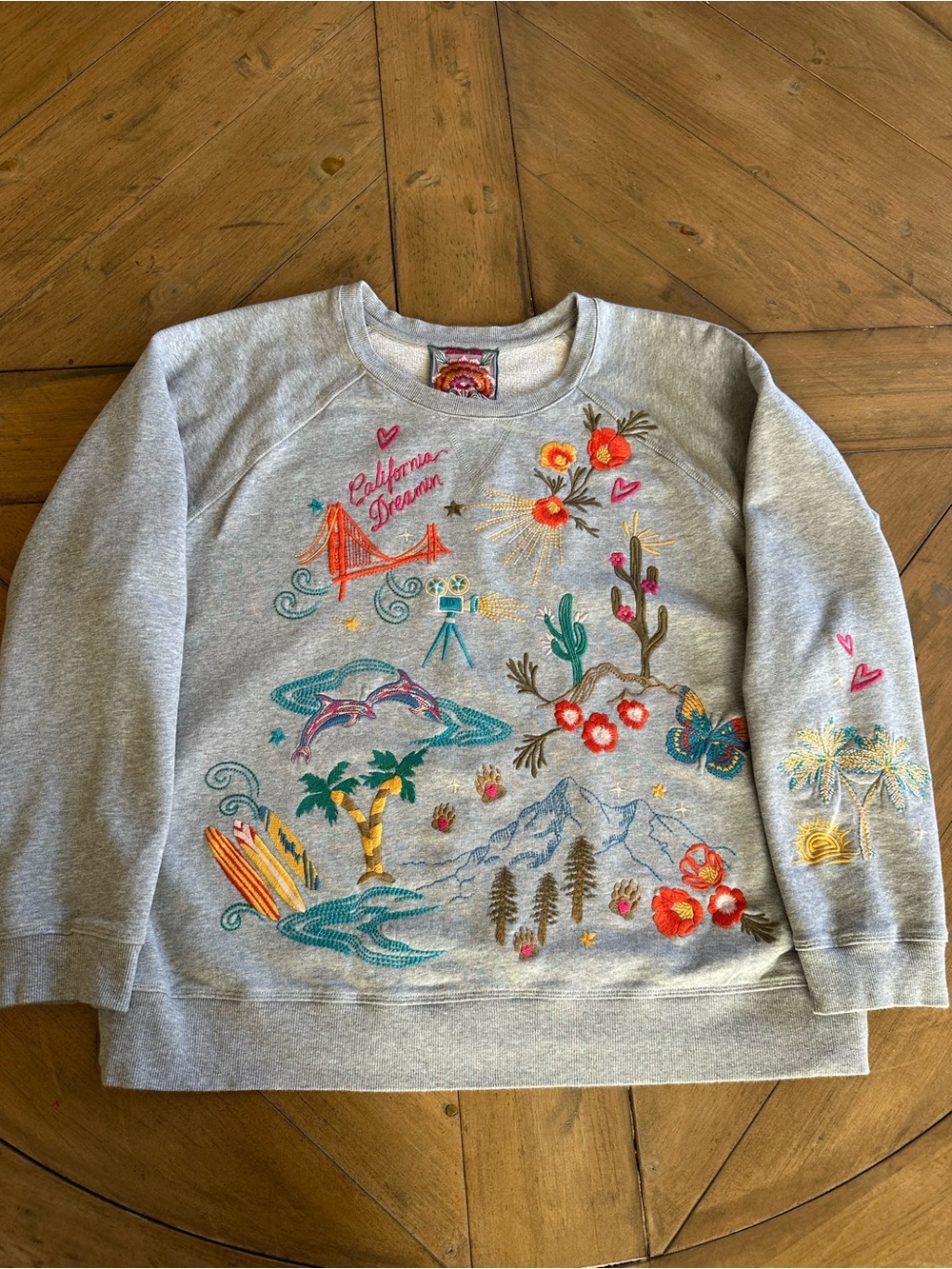 JOHNNY WAS California Dreamin' Whimsical Embroidered Sweatshirt Large or M Rare - Picture 2 of 9